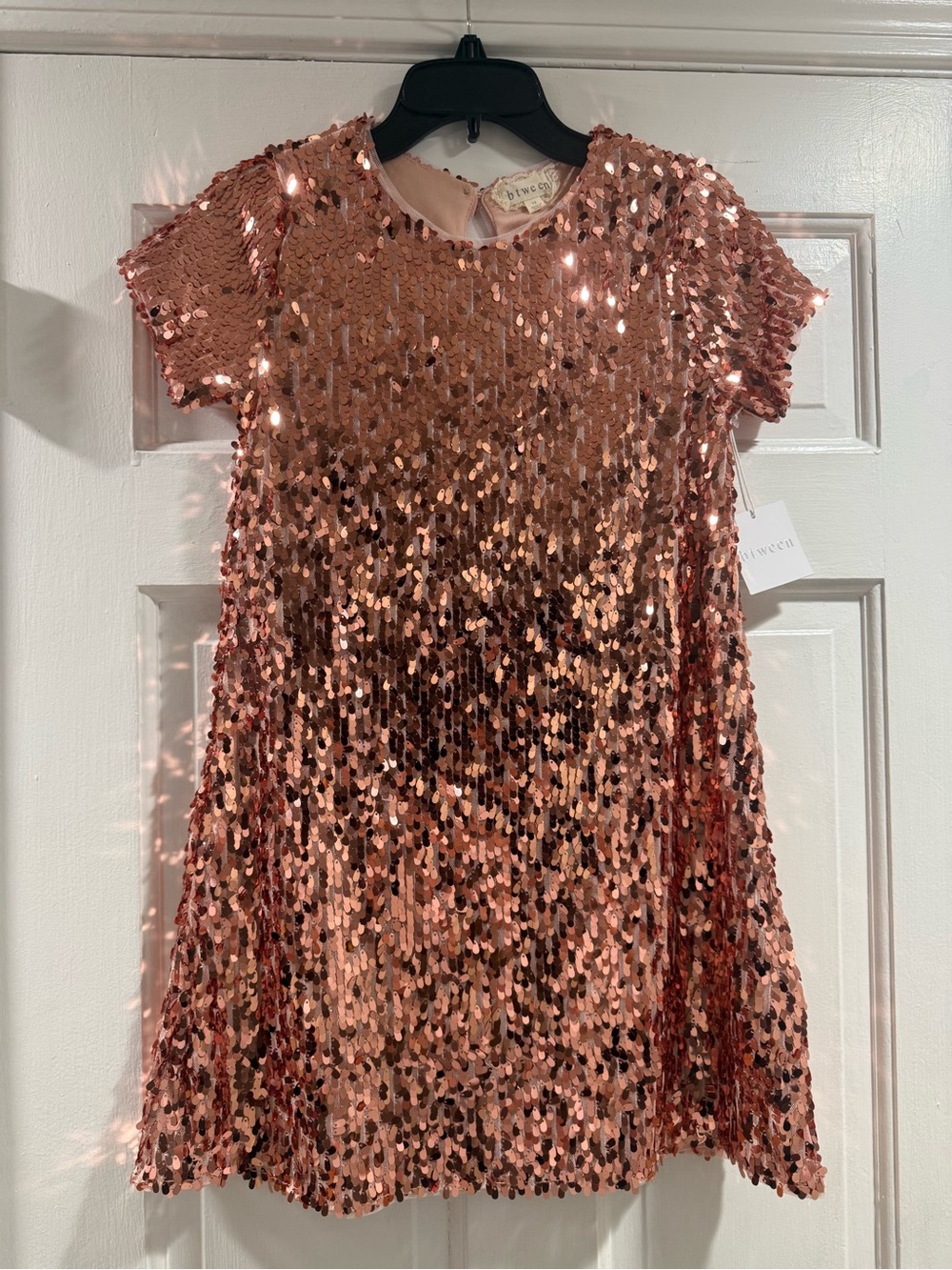 btween Rose Gold Sequin Party Dress for Girls with headband
